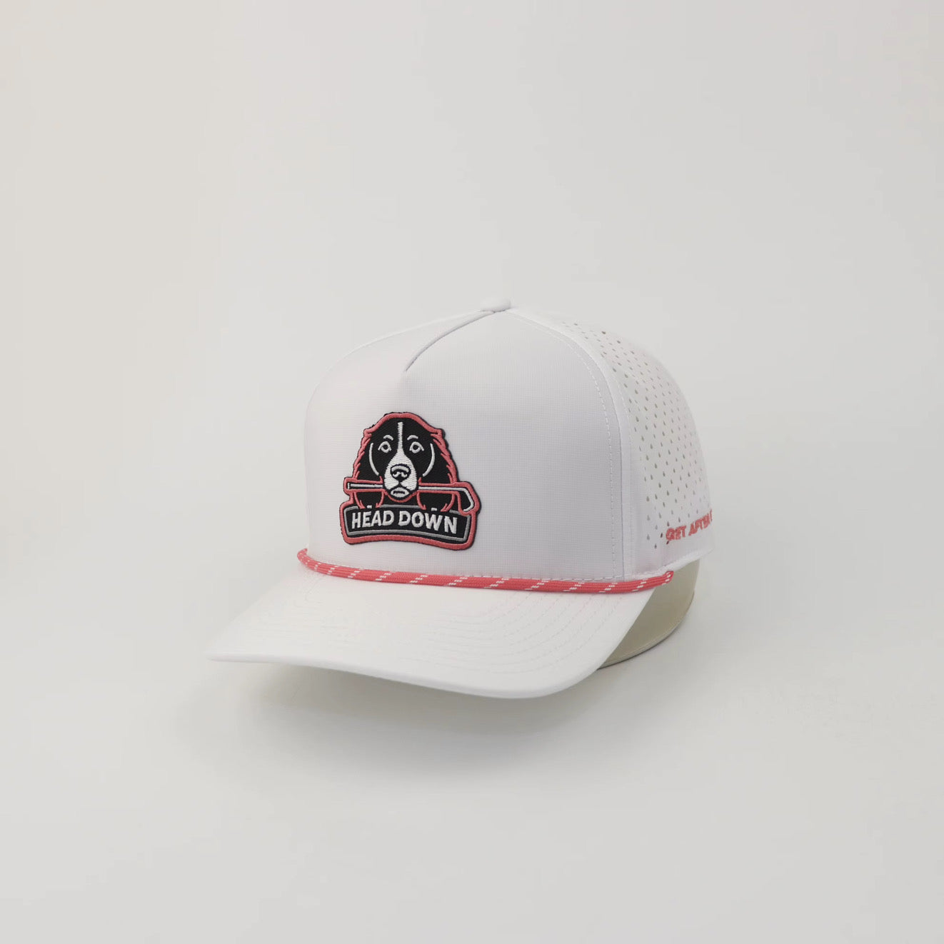 White (W/Pink outline) with White and Pink Rope Performance Golf Cap