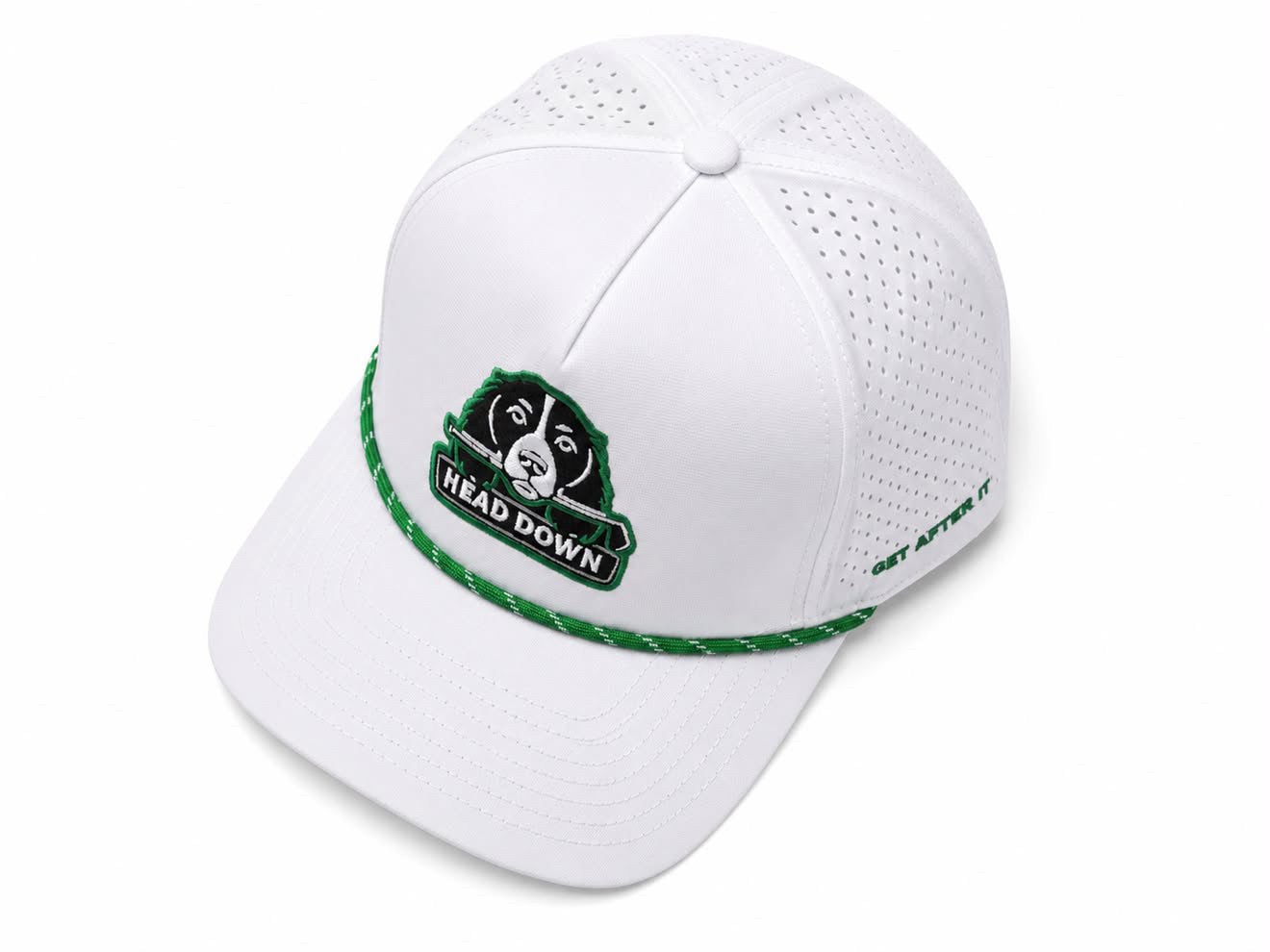 White (W/Green outline) with White and green Rope Performance Golf Cap