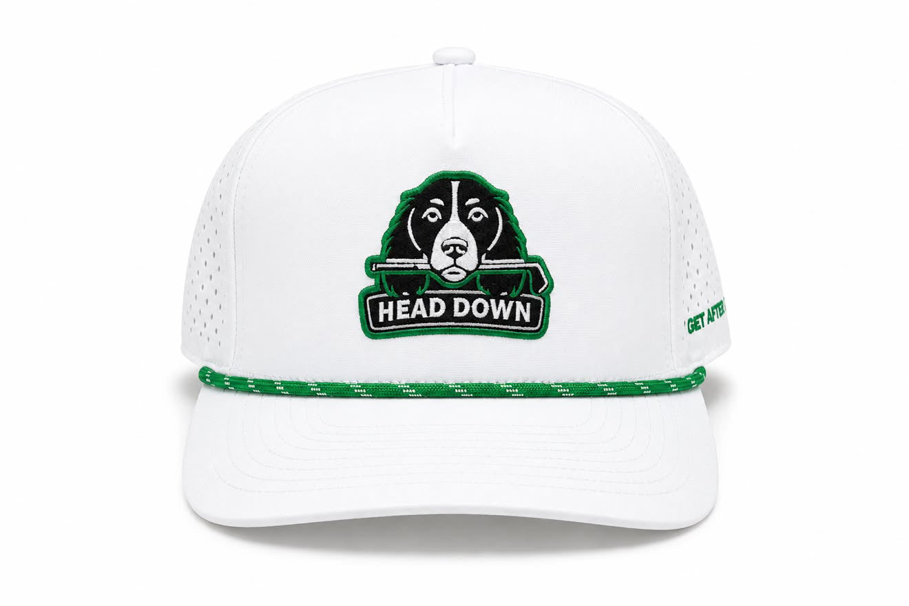 White (W/Green outline) with White and green Rope Performance Golf Cap