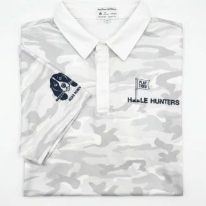 HEAD DOWN – HOLE HUNTERS Mens short sleeve Polo (White)