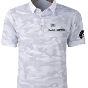 HEAD DOWN – HOLE HUNTERS Mens short sleeve Polo (White)