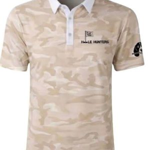 HEAD DOWN – HOLE HUNTERS Mens short sleeve Polo (Tan)